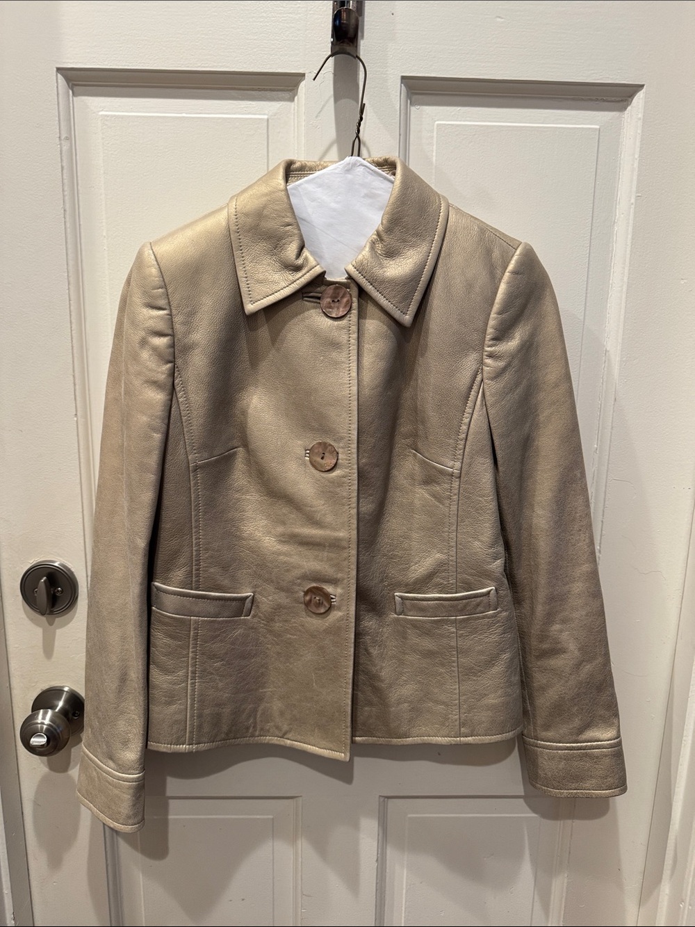 Dana Buchman Beige Leather Button-Front Jacket